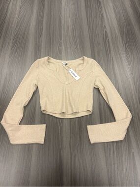 Garage Notch Front Long Sleeve Ribbed Top Size P/S